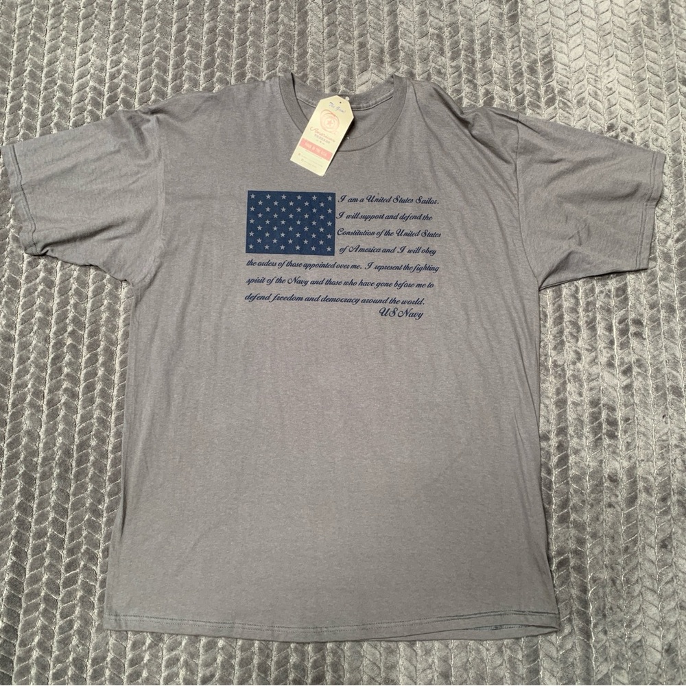 American Threads T Shirt Mens XXL Gray The Game US Navy American Flag USA Made